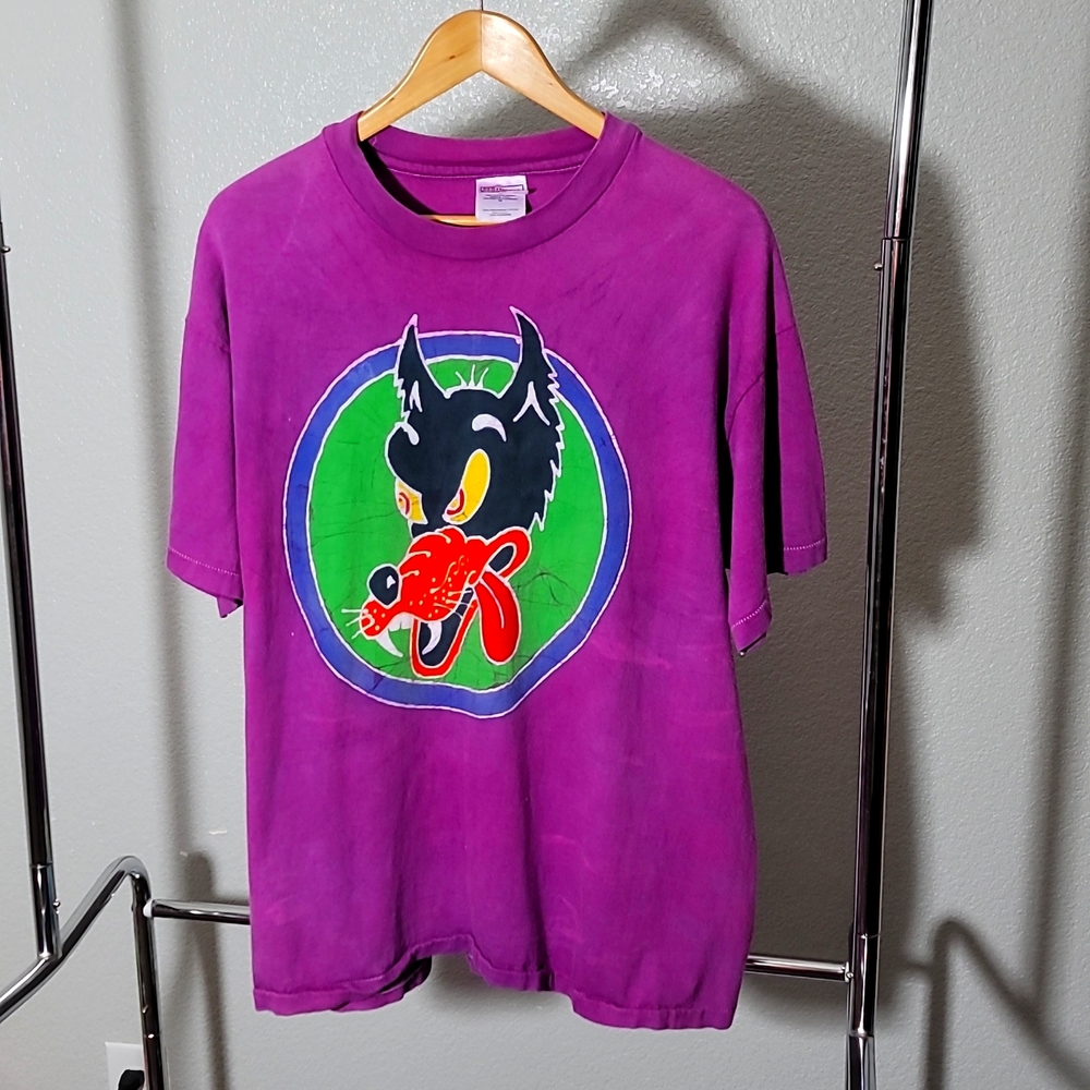 Grateful Dead, Jerry Garcia Irwin Guitar Wolf logo batik t-shirt.